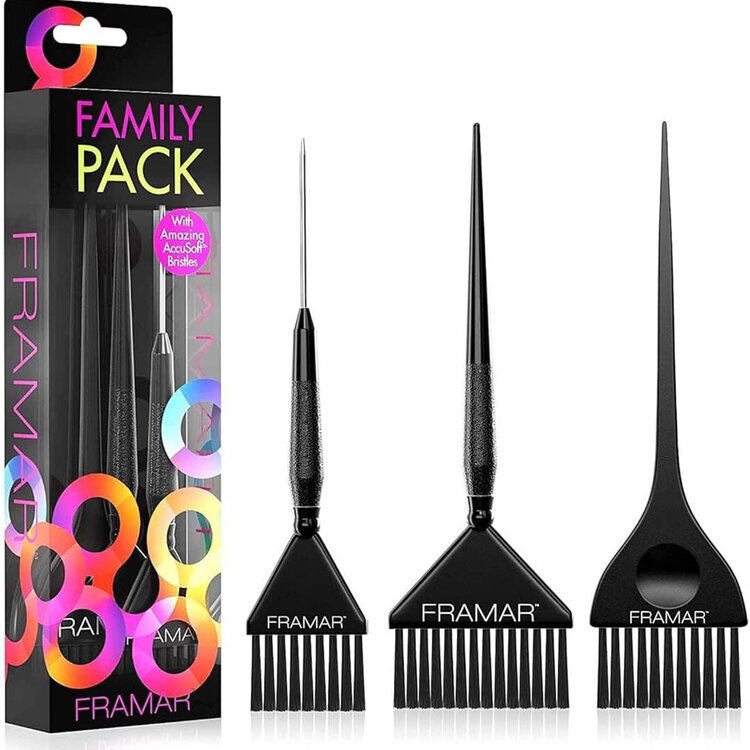 FRAMAR Family Pack | Set of 3 Coloring Brushes | (Blacks) Core Collection – Versatile brush trio for color and treatments