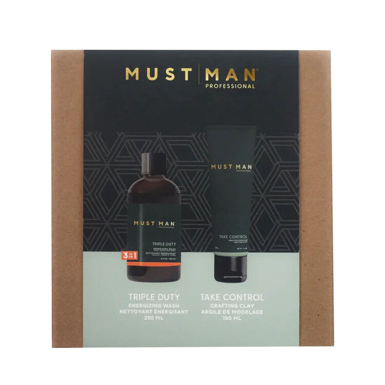 MUST | MAN Proffessional Wash & Style Duo | Take Control — Holiday Set 2025 – Energizing wash + flexible styling clay
