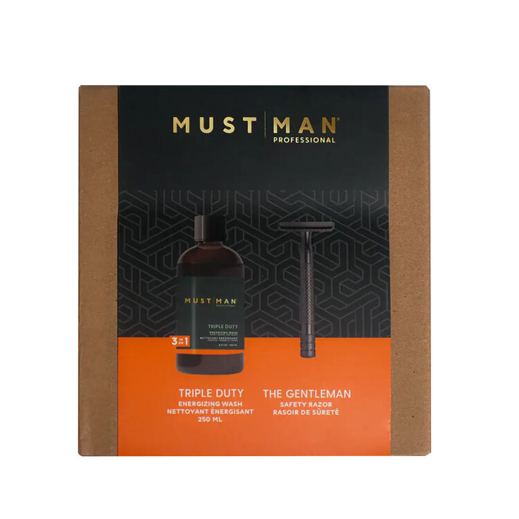 MUST | MAN Proffessional Duo Soins de la Barbe | The Gentleman — Coffrets Fêtes 2025 – Nettoyage 3-en-1 et rasage de précision