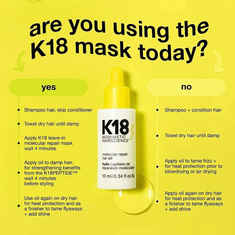 K18 Biomimetic Hairscience Molecular Repair Hair Oil – Lightweight anti-frizz repairing oil