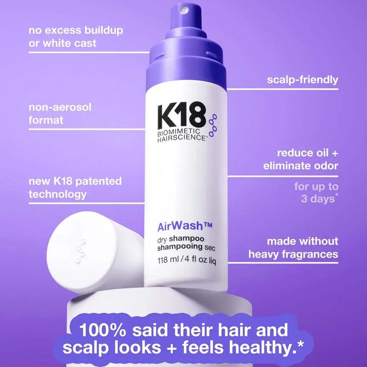 K18 Biomimetic Hairscience AirWash | Shampooing Sec – Nettoyant léger sans eau pour rafraîchir les racines