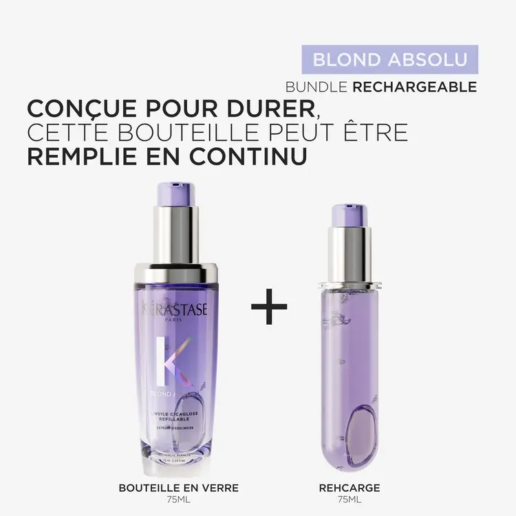 KÉRASTASE Blond Absolu | Duo Rechargeable | L'Huile Capillaire Cicagloss – Duo d’huiles réparatrices et protectrices pour cheveux blonds