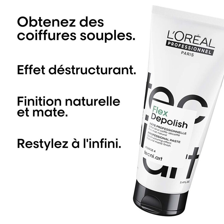 L'ORÉAL PROFESSIONNEL Tecni.Art | Flex Depolish Destructuring Paste (100 ml / 3.4 oz) – Matte finish with undone texture