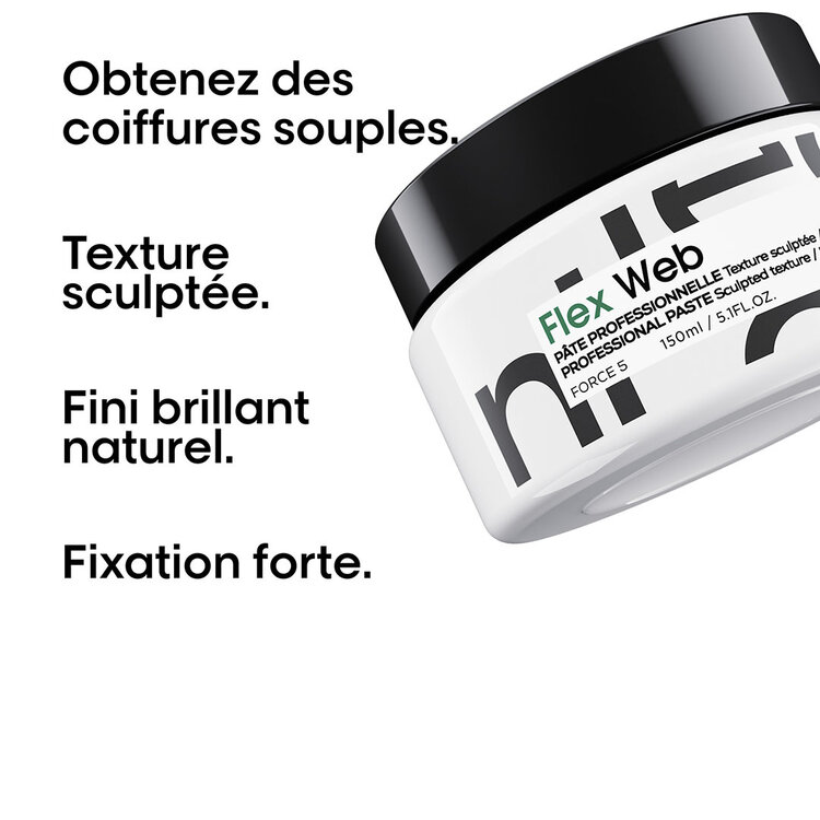 L'ORÉAL PROFESSIONNEL Tecni.Art | Flex Web | Texture Sculptée (150 ml / 5.1 oz) – Pâte fibreuse effet sculpté, tenue force 5