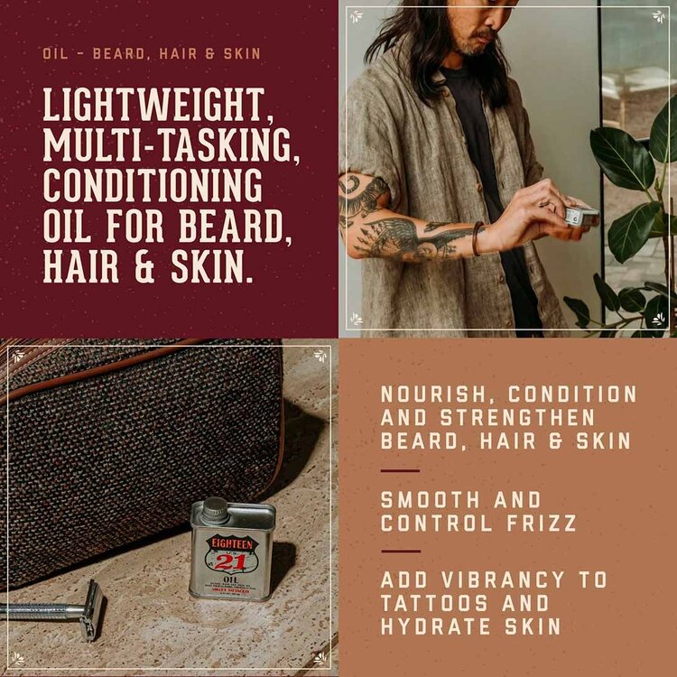 18.21 MAN MADE Sweet Tobacco | Huile Barbe, Cheveux et Peau – Nutrition Légère et Hydratation Premium