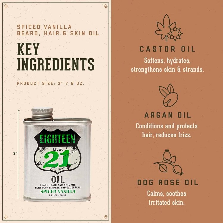 18.21 MAN MADE Spiced Vanilla | Huile Barbe, Cheveux et Peau – Nutrition Légère et Hydratation Premium