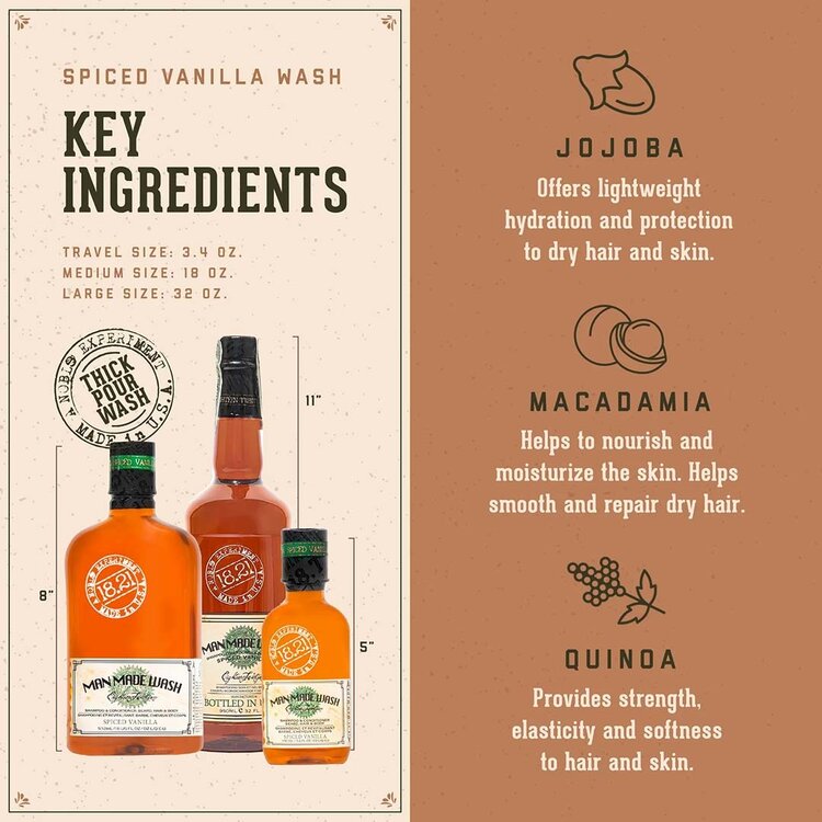 18.21 MAN MADE Spiced Vanilla | Beard, Hair & Body Wash – 3-in-1 Shampoo and Conditioner by 18.21 Man Made