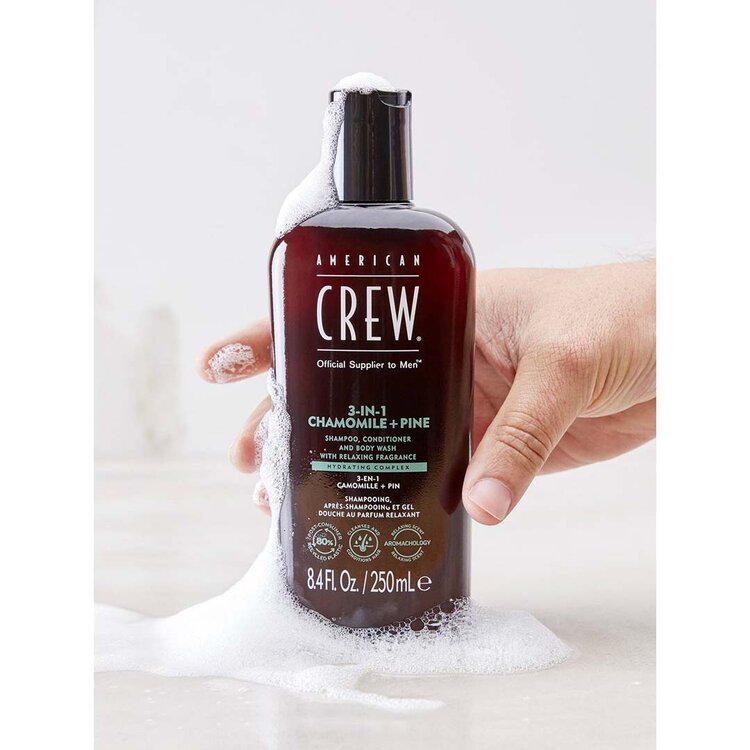 AMERICAN CREW 3-En-1 | Camomille + Pin – Shampooing, Revitalisant et Gel Douche