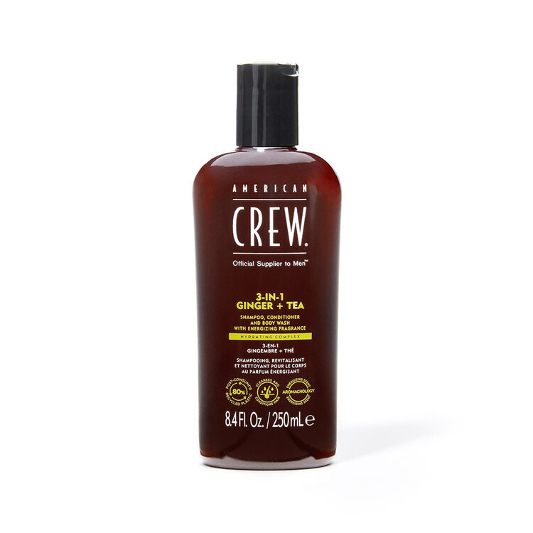 AMERICAN CREW 3-En-1 | Gingembre + Thé – Shampooing, Revitalisant et Gel Douche