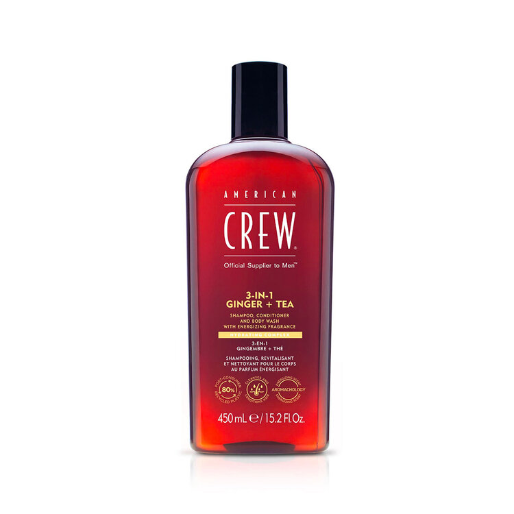 AMERICAN CREW 3-En-1 | Gingembre + Thé – Shampooing, Revitalisant et Gel Douche