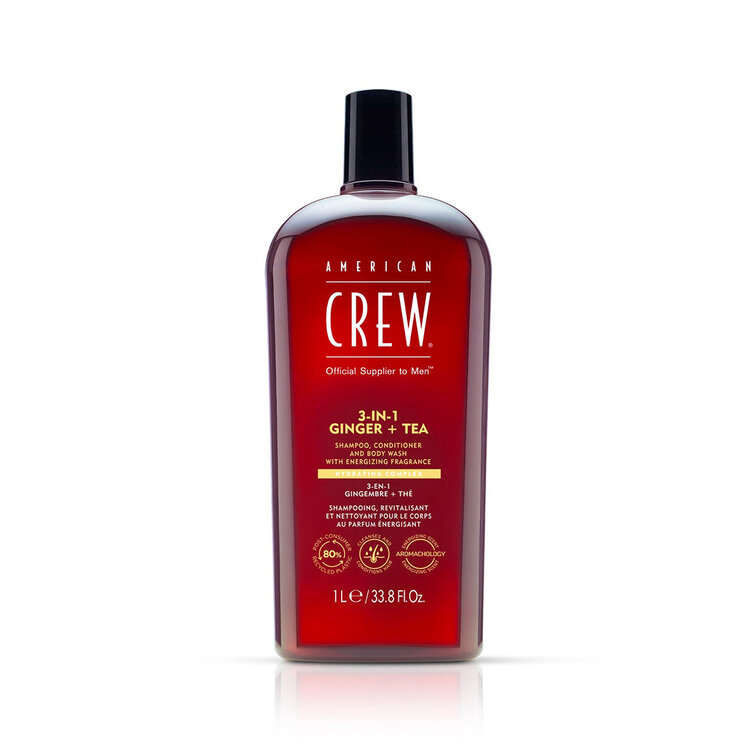 AMERICAN CREW 3-En-1 | Gingembre + Thé – Shampooing, Revitalisant et Gel Douche