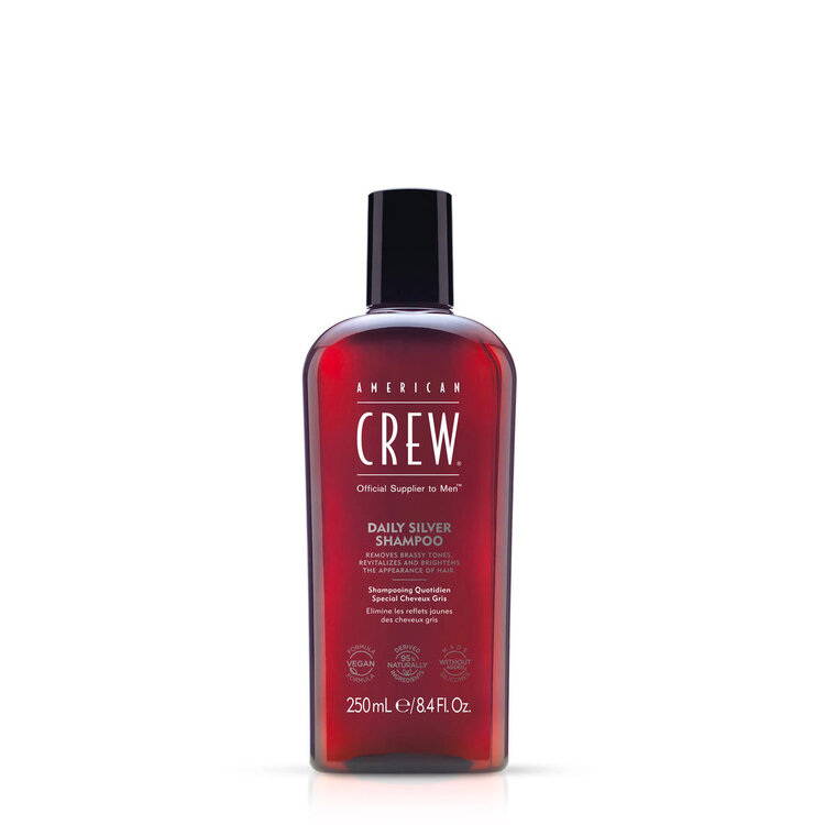 AMERICAN CREW Shampooing Argent Quotidien – Neutralisation des Reflets Jaunes et Éclat des Cheveux Gris