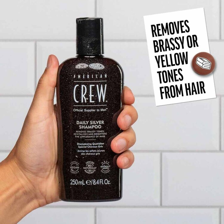 AMERICAN CREW Shampooing Argent Quotidien – Neutralisation des Reflets Jaunes et Éclat des Cheveux Gris