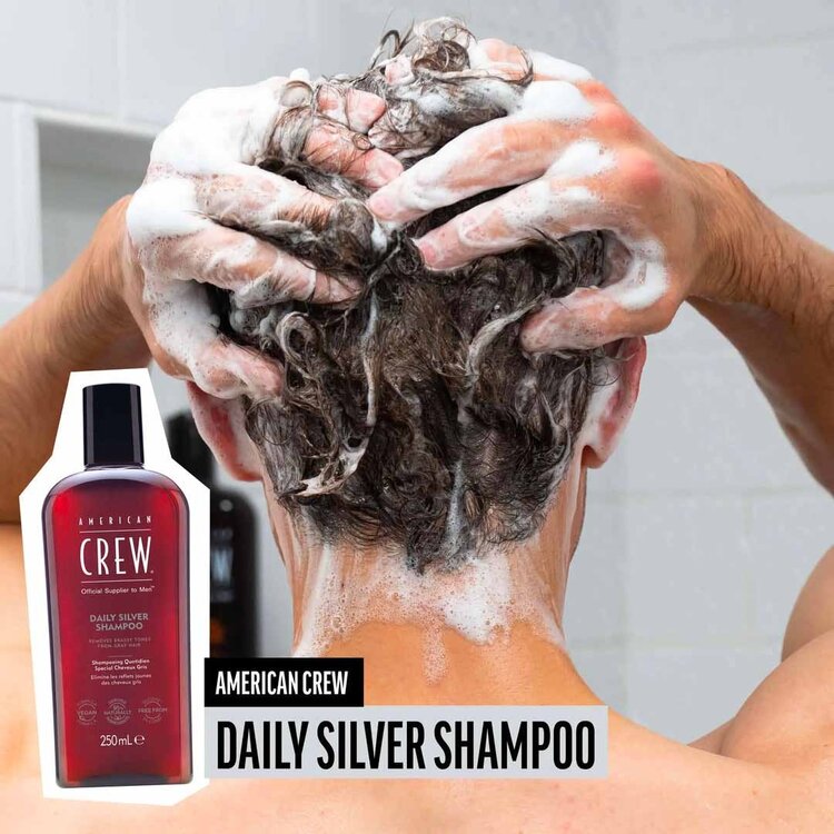 AMERICAN CREW Shampooing Argent Quotidien – Neutralisation des Reflets Jaunes et Éclat des Cheveux Gris