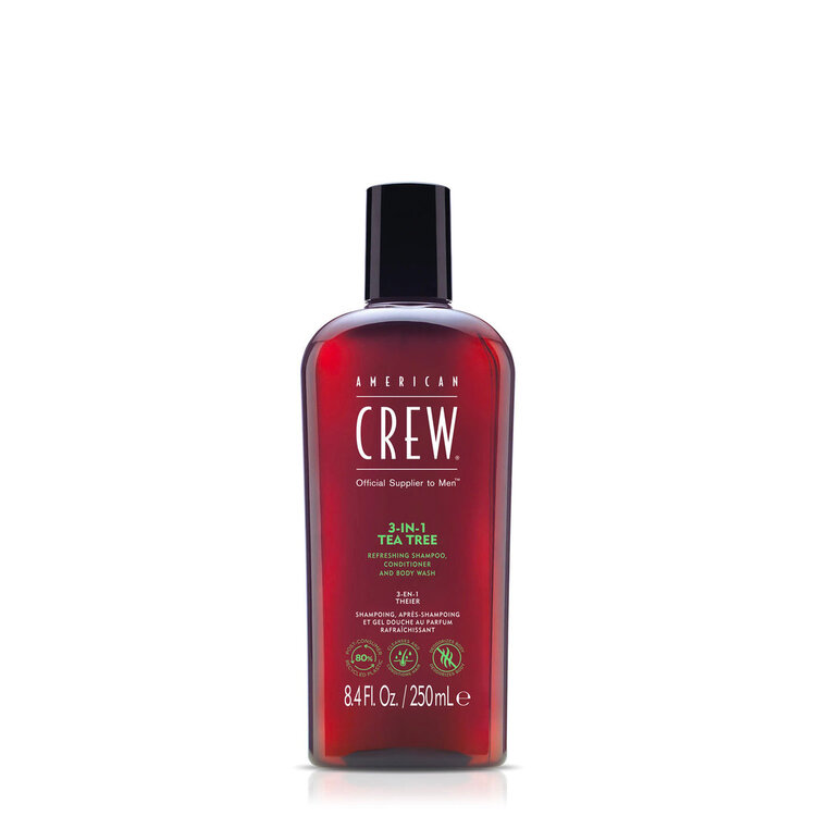 AMERICAN CREW 3-In-1 Tea Tree | Shampooing, Revitalisant et Gel Douche – Nettoie, Conditionne et Rafraîchit