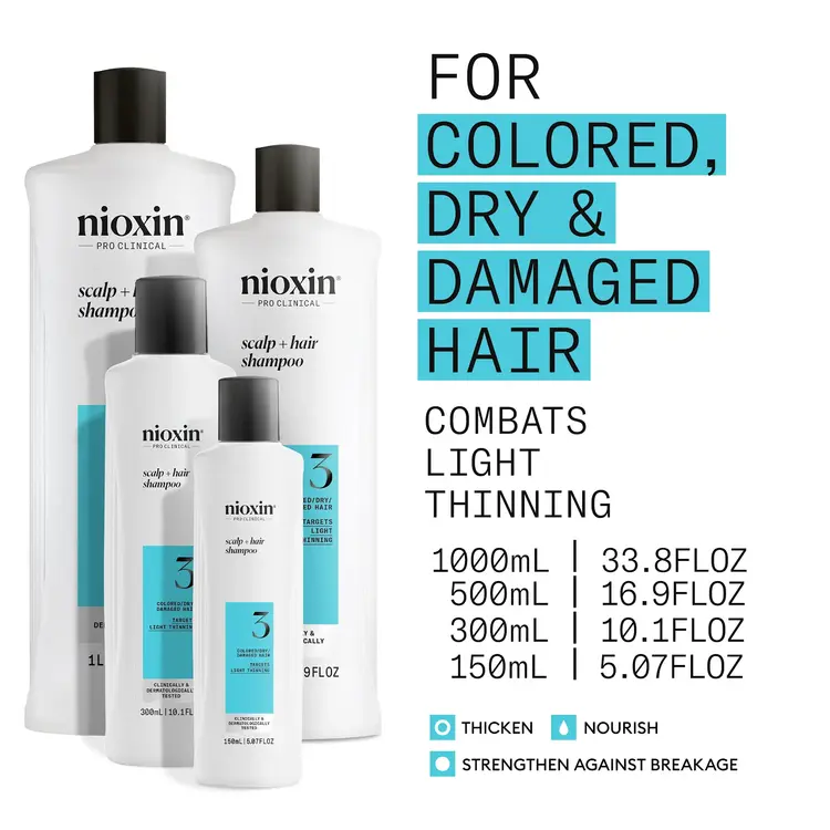 NIOXIN Pro Clinical Système 3 | Shampooing – Cheveux Colorés Légèrement Clairsemés
