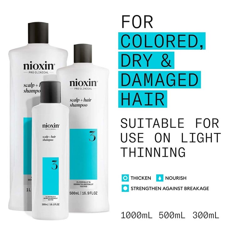 NIOXIN Pro Clinical Système 3 | Shampooing – Cheveux Colorés Légèrement Clairsemés