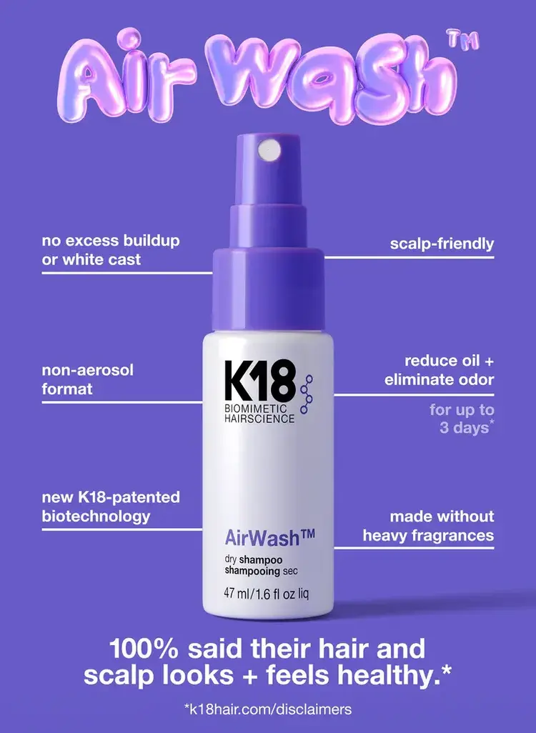 K18 Biomimetic Hairscience AirWash | Dry Shampoo – Lightweight waterless root refresher  (*47ml/1.6oz)