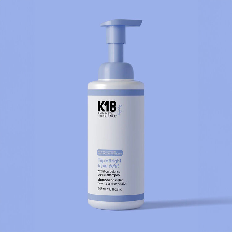 K18 Biomimetic Hairscience TripleBright | Purple Shampoo - Neutralizes Brass and Brightens Blonde, Highlighted, Gray, and Silver Hair
