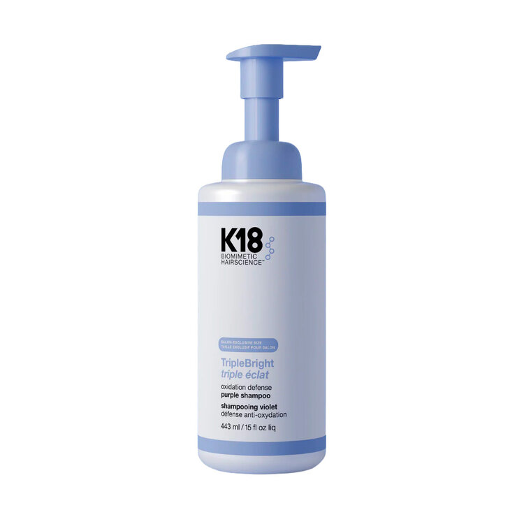 K18 Biomimetic Hairscience TripleBright | Shampooing Violet - Neutralise les reflets jaunes et ravive l’éclat des cheveux blonds, méchés ou gris