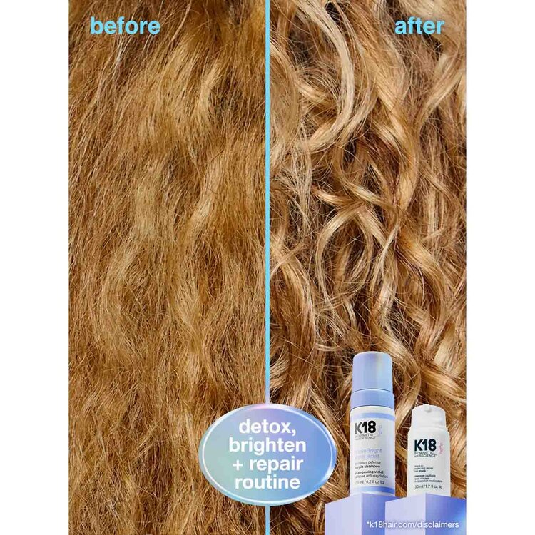 K18 Biomimetic Hairscience TripleBright | Shampooing Violet - Neutralise les reflets jaunes et ravive l’éclat des cheveux blonds, méchés ou gris