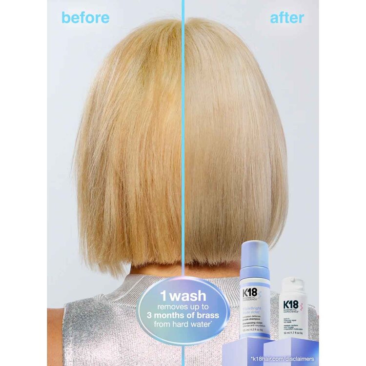 K18 Biomimetic Hairscience TripleBright | Shampooing Violet - Neutralise les reflets jaunes et ravive l’éclat des cheveux blonds, méchés ou gris