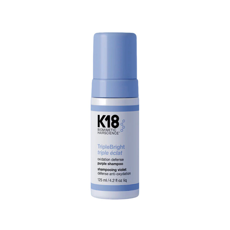 K18 Biomimetic Hairscience TripleBright | Shampooing Violet - Neutralise les reflets jaunes et ravive l’éclat des cheveux blonds, méchés ou gris