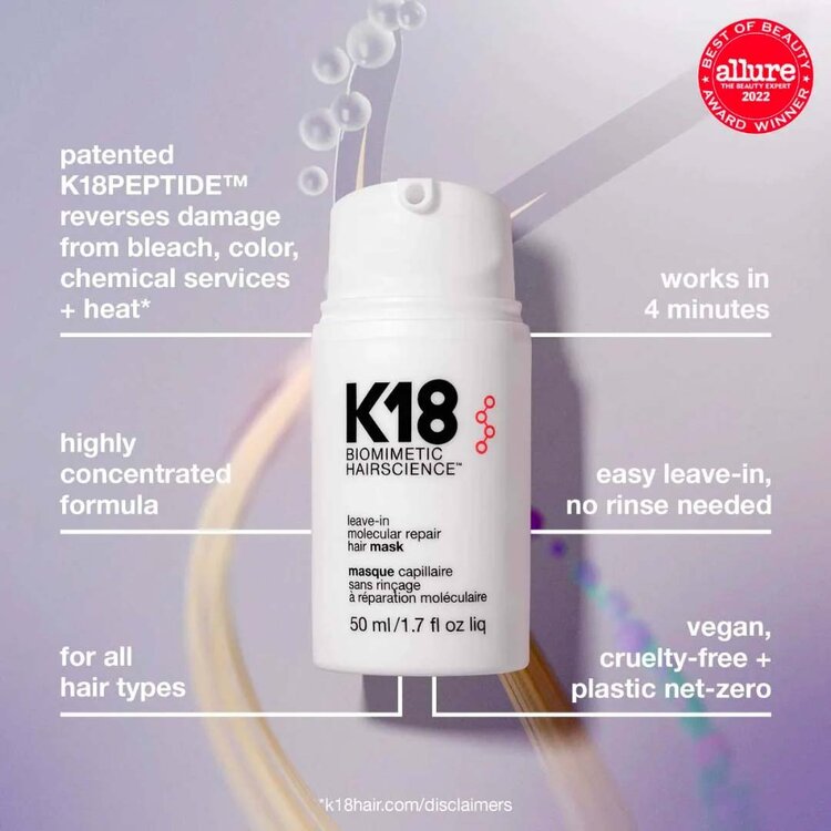 K18 Biomimetic Hairscience Masque Capillaire Réparation Moléculaire Sans Rinçage (50ml/1.7oz)