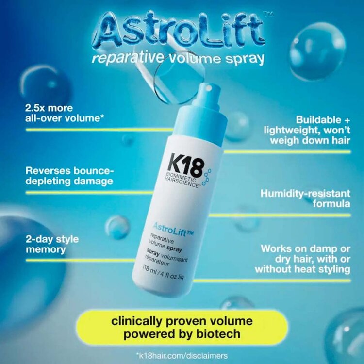 K18 Biomimetic Hairscience AstroLift | Spray Volumisant Réparateur – Soin volume + réparation légère