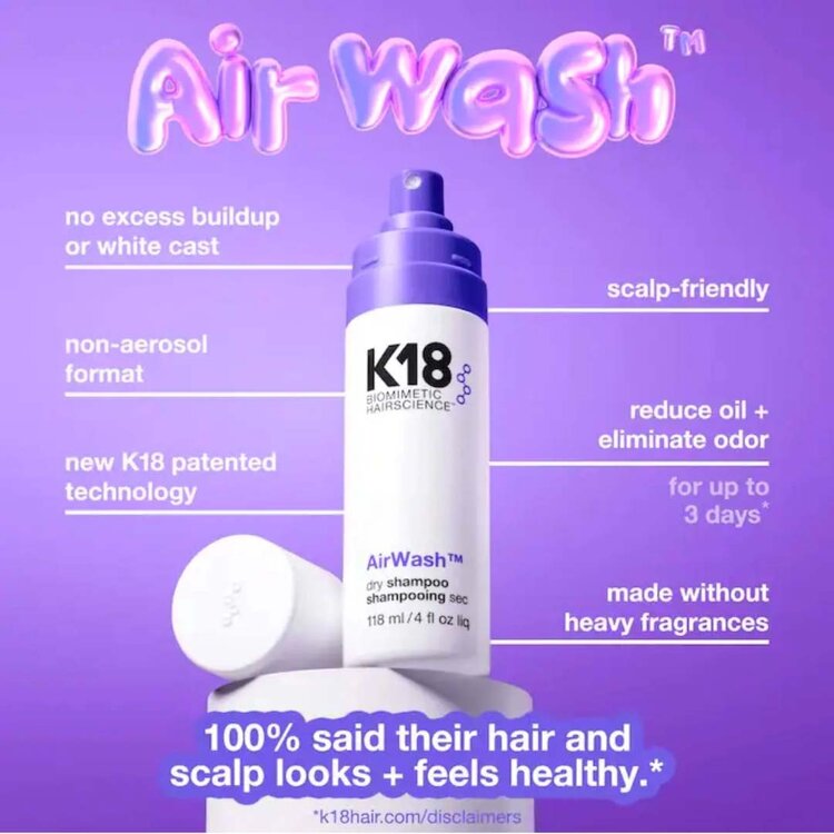 K18 Biomimetic Hairscience AirWash | Dry Shampoo – Lightweight waterless root refresher (118ml/4oz)