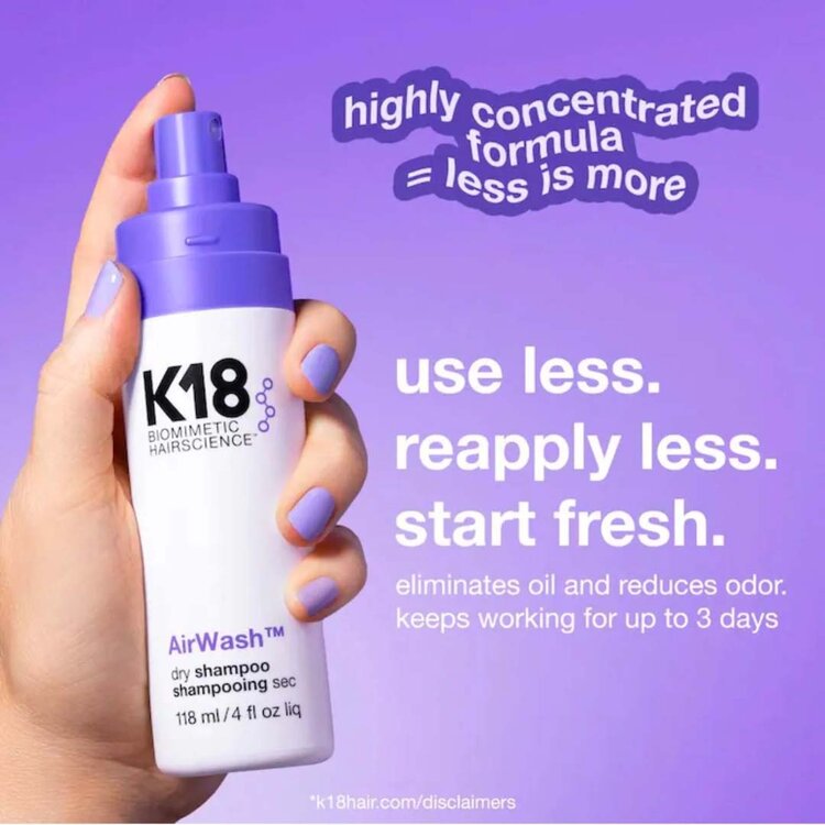 K18 Biomimetic Hairscience AirWash | Dry Shampoo – Lightweight waterless root refresher  (*47ml/1.6oz)