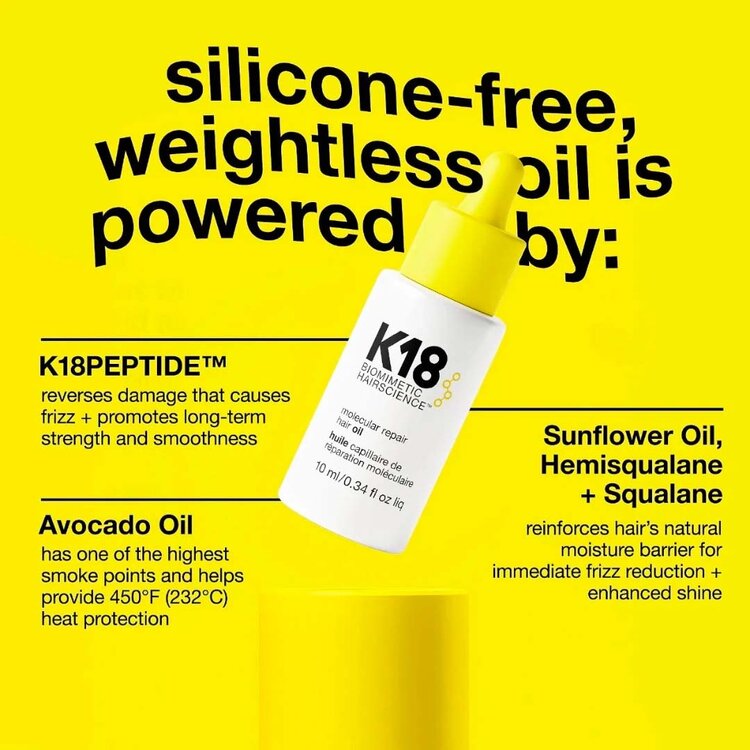 K18 Biomimetic Hairscience Réparation Moléculaire | Huile Capillaire - Répare, lisse et protège les longueurs abîmées