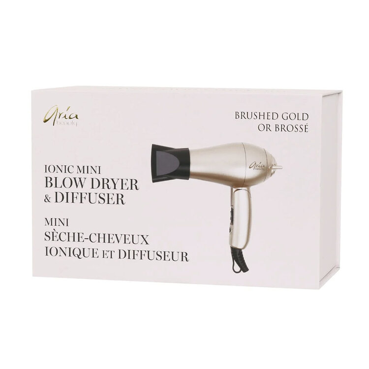 ARIA Beauty Mini Séchoir Pliable 1200w - Or Brossé - Séchage Rapide et Rangement Facile