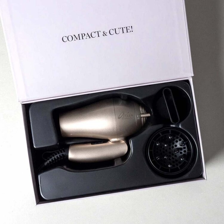 ARIA Beauty Mini Séchoir Pliable 1200w - Or Brossé - Séchage Rapide et Rangement Facile