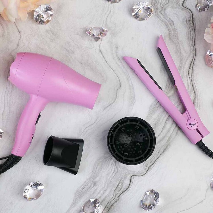ARIA Beauty Travel Set | Mini Blowdryer and Straightener — Pink