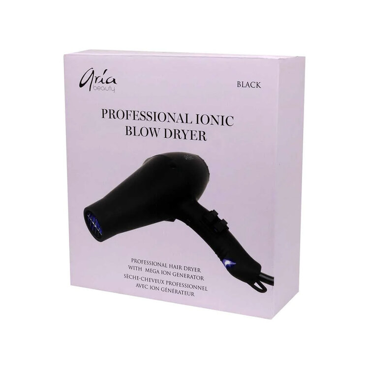 ARIA Beauty Professional Ionic Blow Dryer 1875w | Black - Fast Drying and Shiny Finish