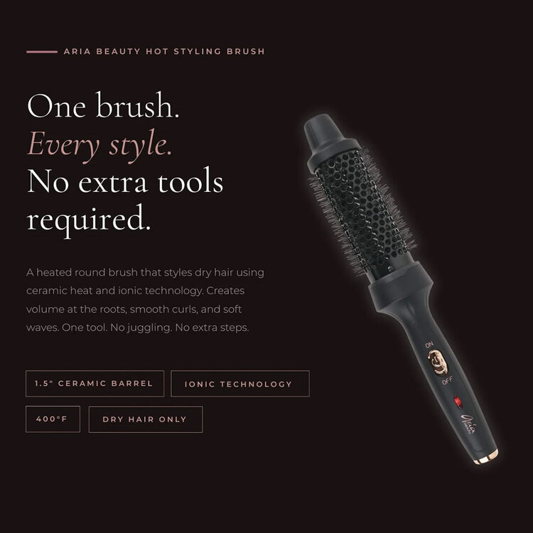 ARIA Beauty Round Styling Brush 1.5'' | Black - Volume, Smoothness And Blowout Finish