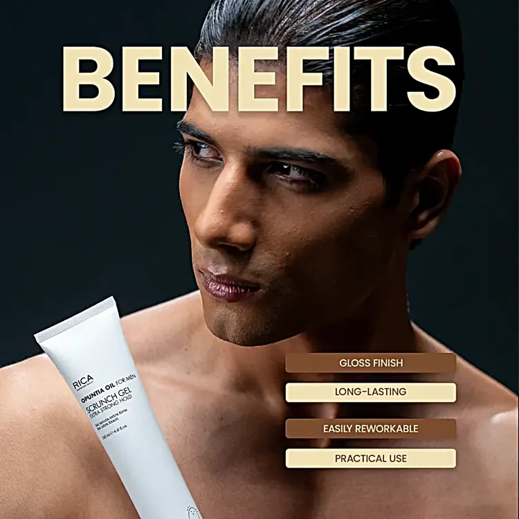 RICA Opuntia Oil For Men | Scrunch Gel Extra Strong Hold - Extra Strong Hold Styling Gel (125ml/4.2fl. oz)
