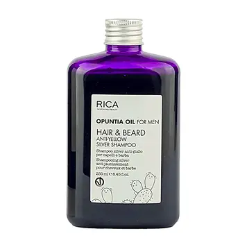 RICA Opuntia Oil For Men | Hair & Beard Anti-Yellow Silver Shampoo (250ml/8.45oz)