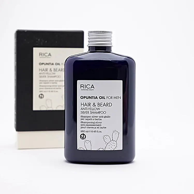 RICA Opuntia Oil For Men | Hair & Beard Anti-Yellow Silver Shampoo - Anti-Yellowing Hair & Beard Shampoo (250ml/8.45oz)