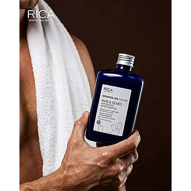 RICA Opuntia Oil For Men | Hair & Beard Anti-Yellow Silver Shampoo - Anti-Yellowing Hair & Beard Shampoo (250ml/8.45oz)