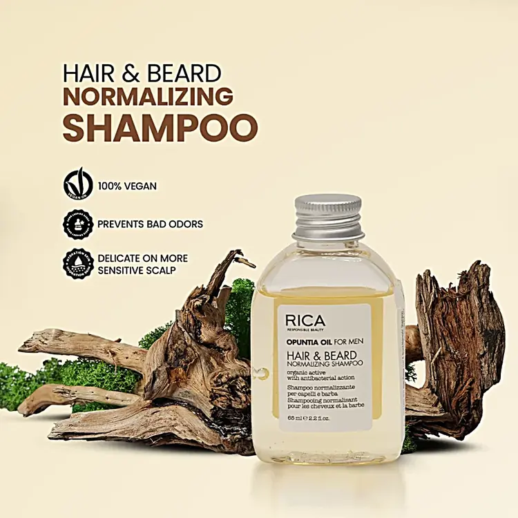 RICA Opuntia Oil For Men | Hair & Beard Normalizing Shampoo - Daily Expert Care (250ml/8.45oz)