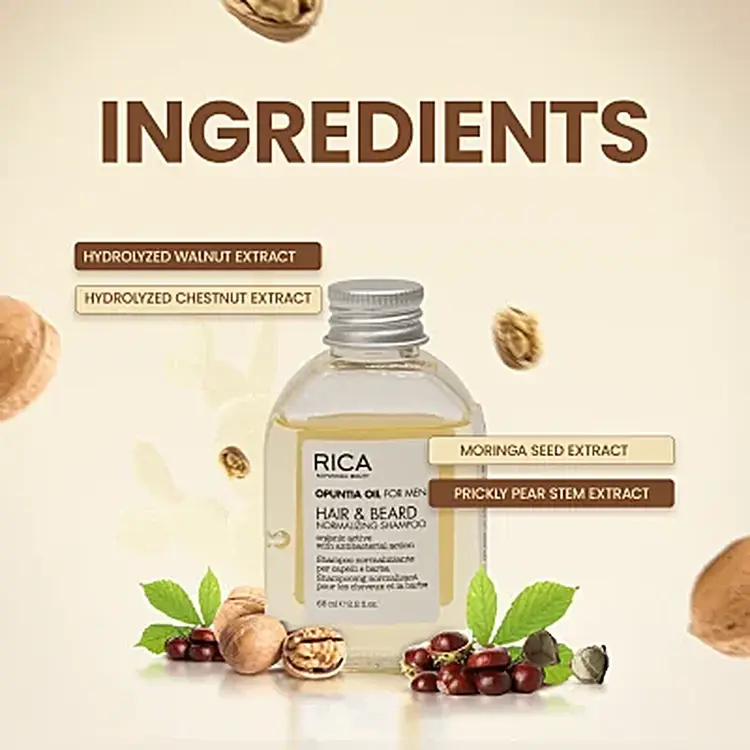 RICA Opuntia Oil For Men | Hair & Beard Normalizing Shampoo - Hair & Beard Normalizing Shampoo (1000ml/33.8oz)