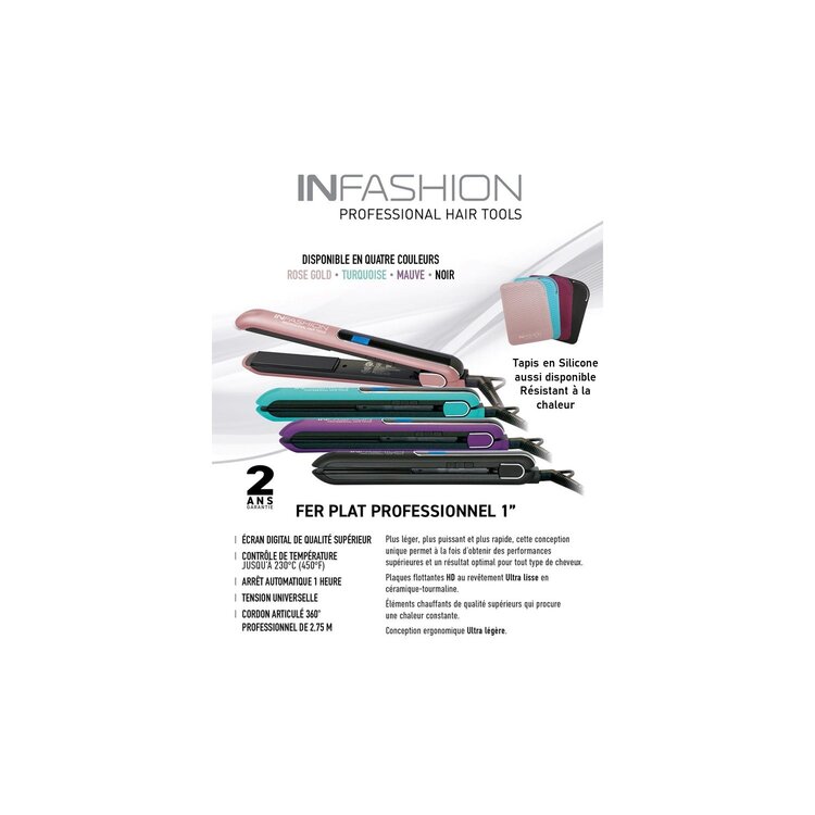 INFASHION Fer Plat Professionnel 1'' - Lissage Rapide et Fini Brillant
