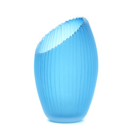 Aqua blue saw carved peak vase