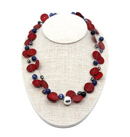 Neckl. Sterl, sodalite, pearl + man made material