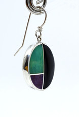 190 Circle inlay earrings: sterling silver,  black jade, purple jade, chrysoprase