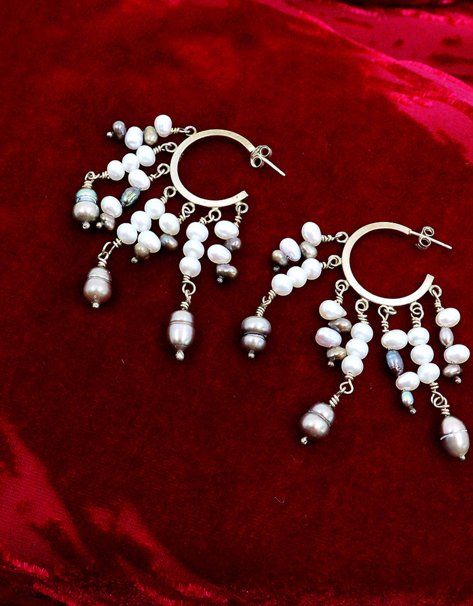 earrings, gypsy style, 7 strands of pearls