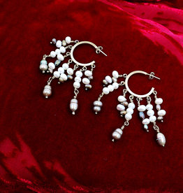 earrings, gypsy style, 7 strands of pearls