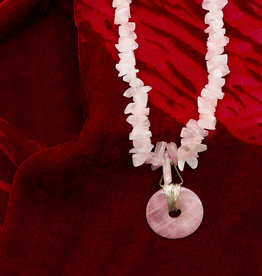 necklace, rose quartz chips and donut
